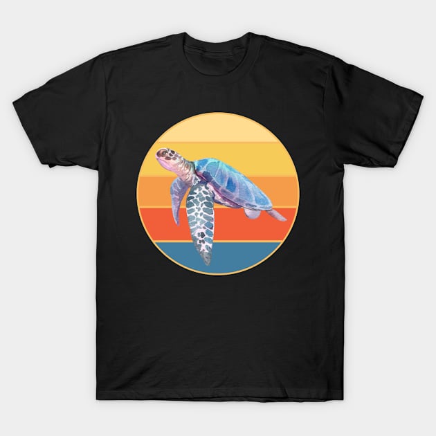 Cute Turtle Vintage Retro Sunset Marine Animal T-Shirt by Inspirational And Motivational T-Shirts
